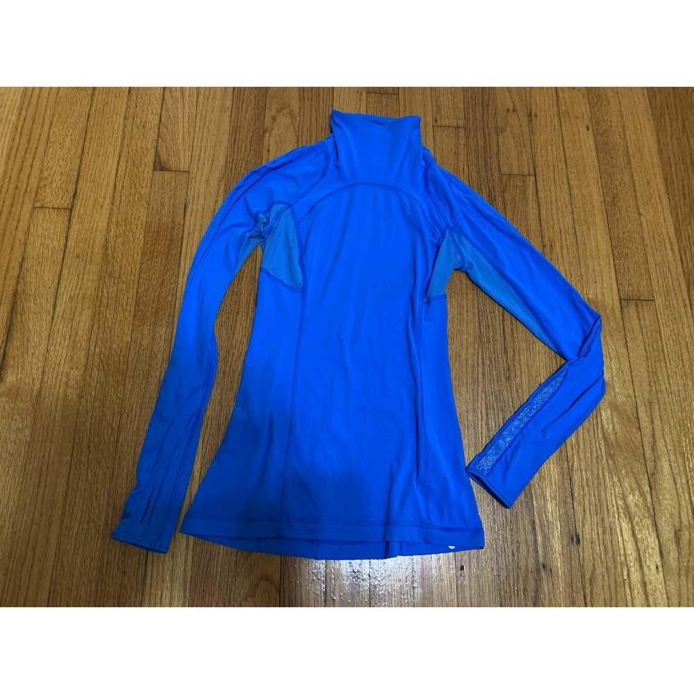 Lululemon Top Long Sleeve Bright Blue Thumbholes High Neck Women's Size 2